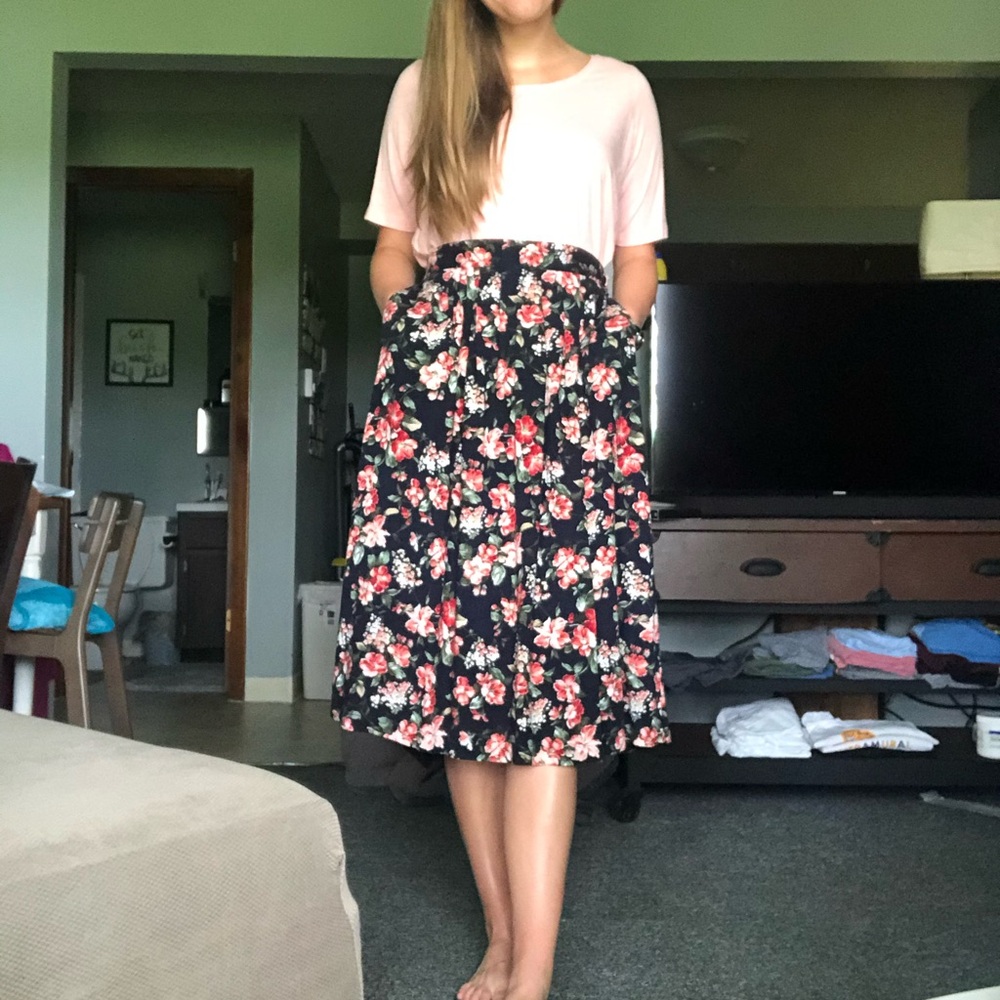 Floral Pink & Navy Skirt